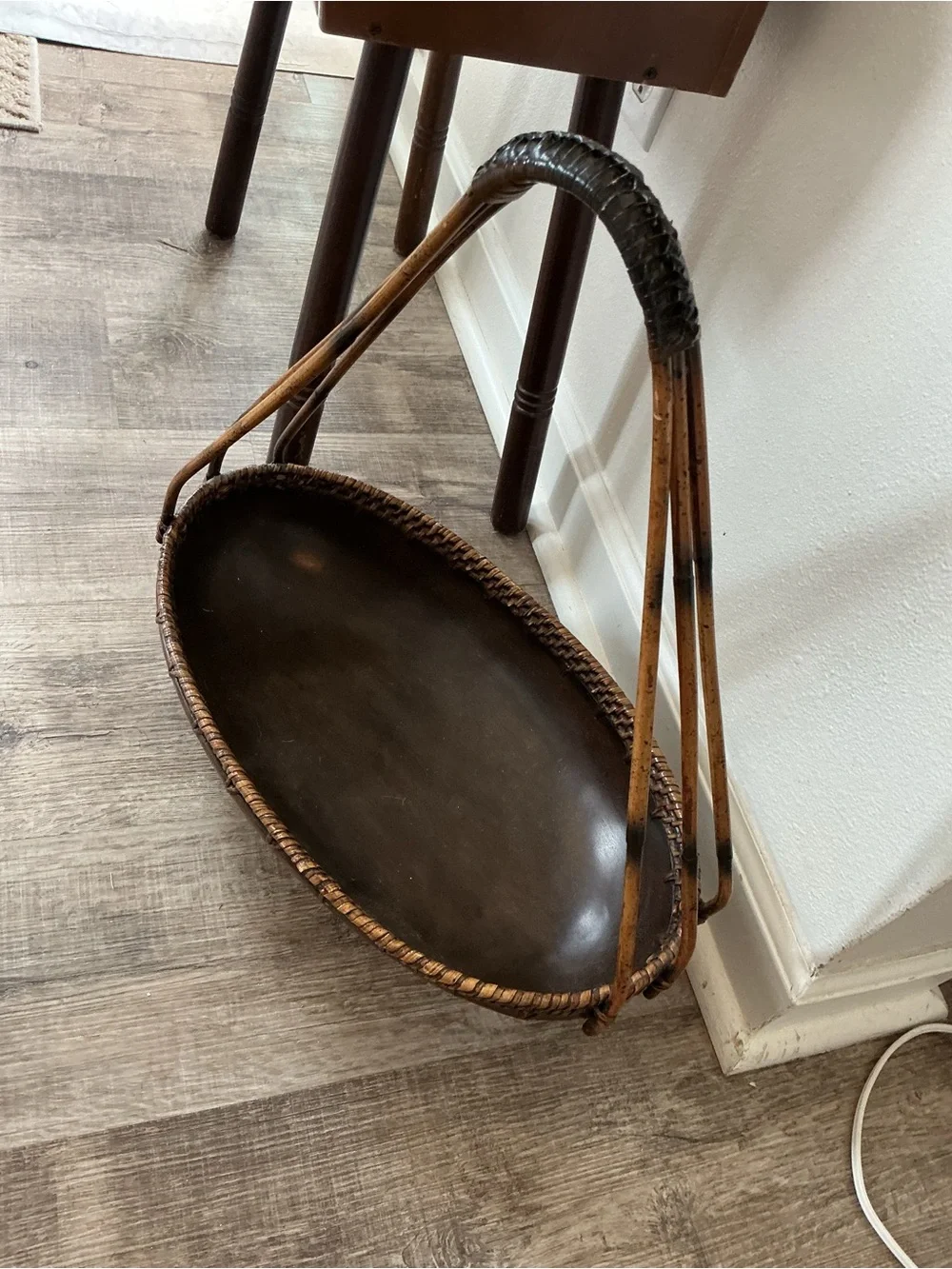 Woven Rattan Handle Brown Decorative Tray Basket palacek signed